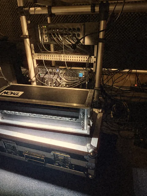 Rack-mounted gear in a road case